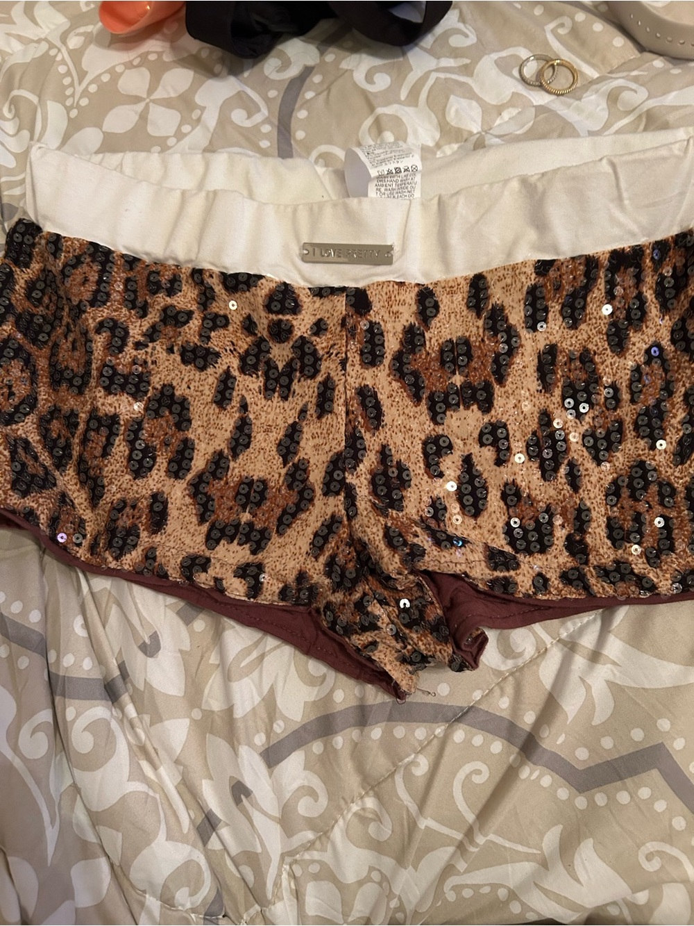 Sequin Leopard Print Sleep Shorts - Brown